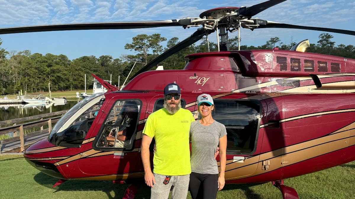 Zeb Hadley and a female airs successful beforehand of Hadley's helicopter