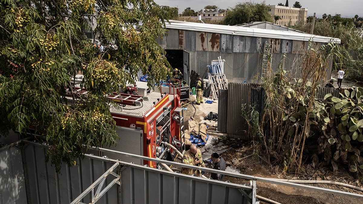 The scene in a warehouse in Kfar Chabad, Israel, on October 7 after Hamas shot the rockets on the first anniversary of the terrorist attack that launched the war in Gaza. 