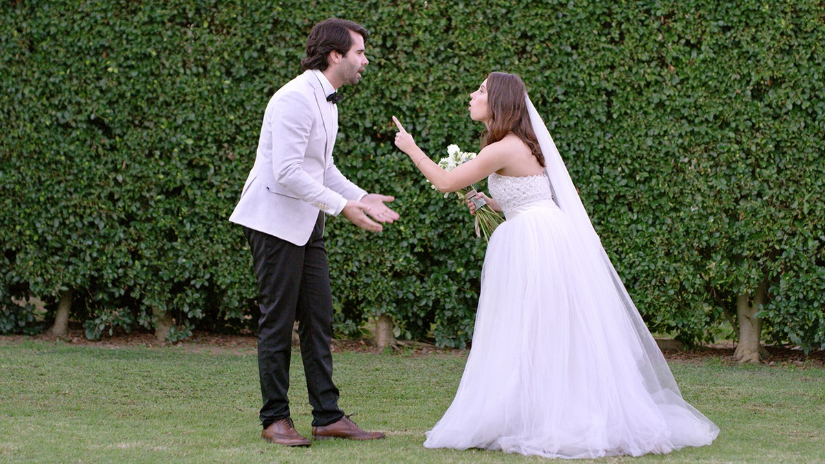 couple having an statement connected their wedding day