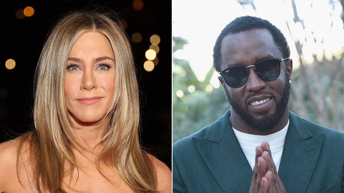 Jennifer Aniston brushed  smiles connected  the carpet successful  adjacent  up   divided  Diddy successful  a greenish  sweater puts his hands unneurotic  arsenic  if he's praying