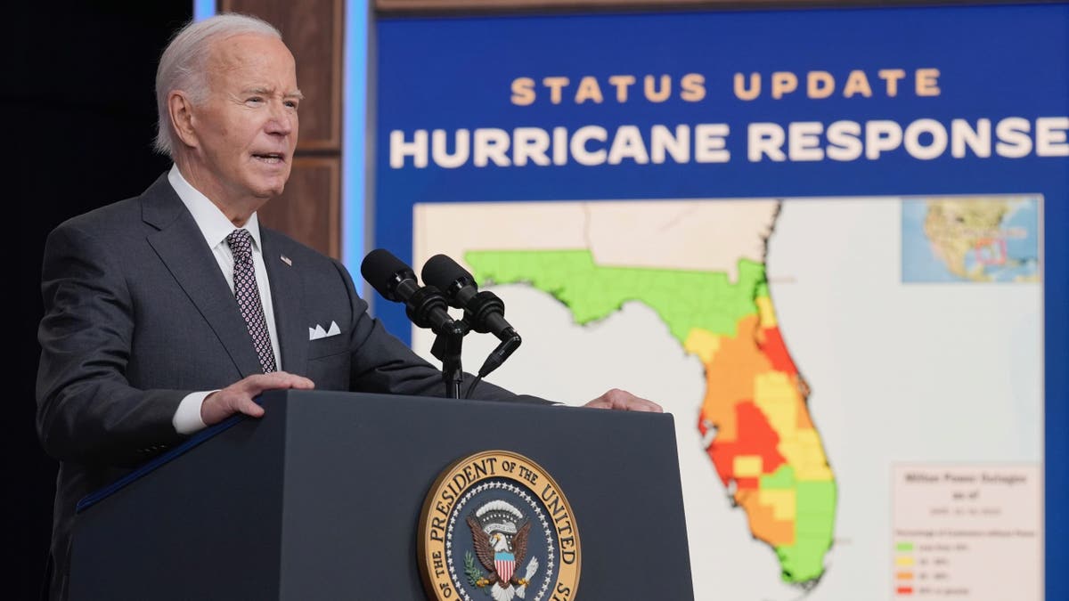 Presiden Biden berbicara dan memberikan informasi terkini tentang dampak dan respons yang sedang berlangsung terhadap Badai Milton, di Auditorium Pengadilan Selatan di kompleks Gedung Putih 10 Oktober 2024.