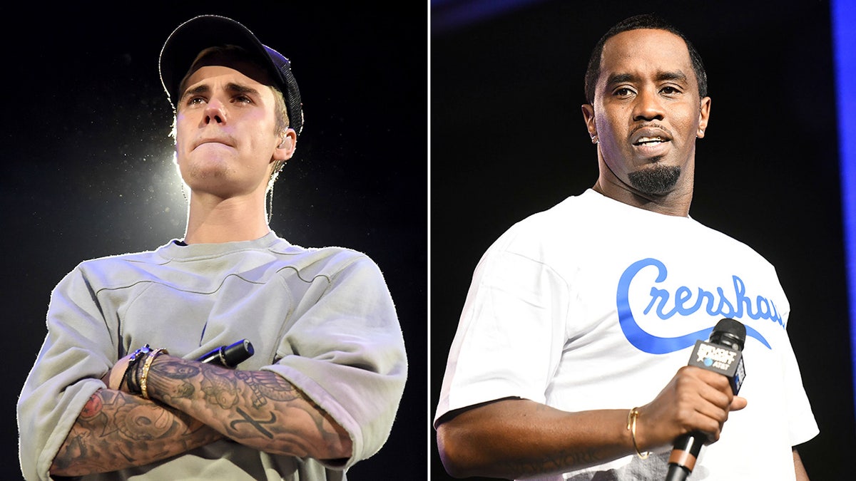 side-by-side photos of Justin Bieber and Sean "Diddy" Combs