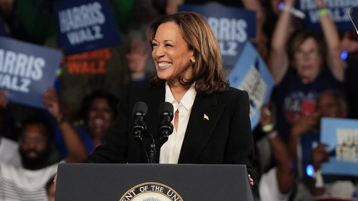 Democratic presidential candidate Vice President Kamala Harris speaks during a campaign event at East Carolina University on Sunday, October 13, 2024 in Greenville, North Carolina.