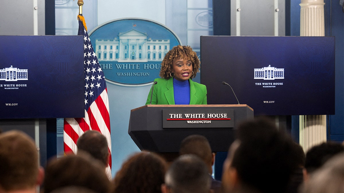 White House Press Secretary Karine Jean-Pierre speaks to reporters.