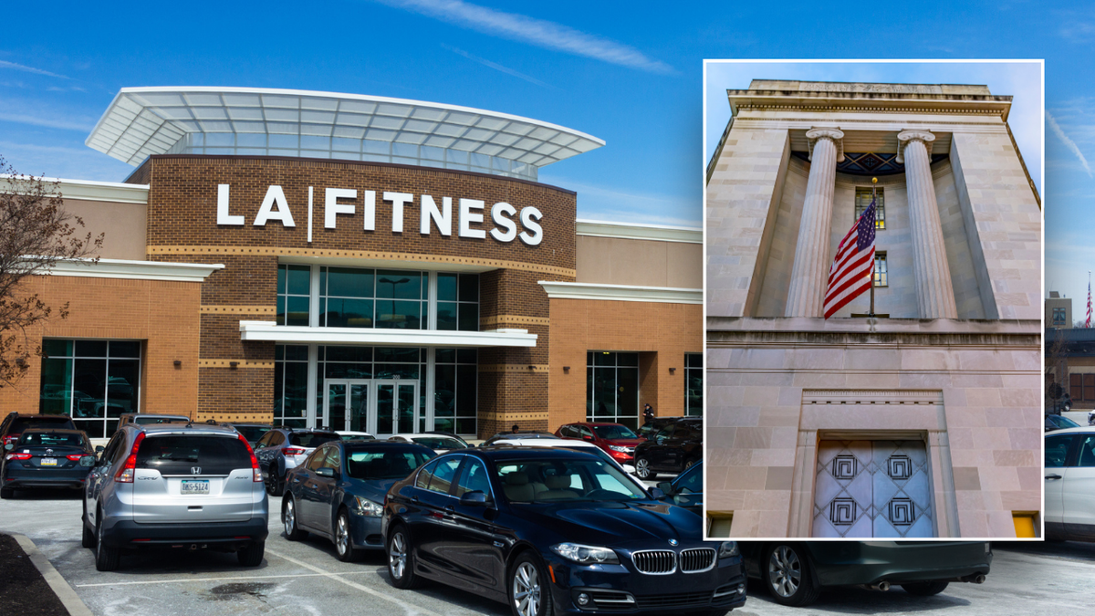 Split image of LA Fitness, DOJ