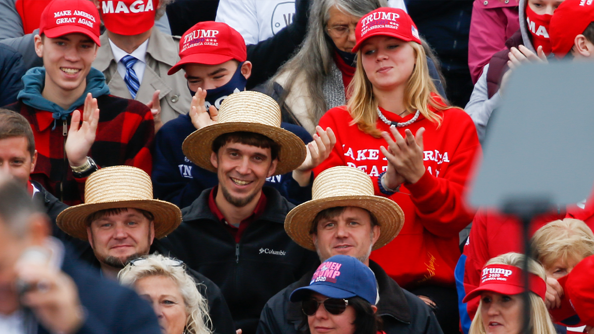 Amish men in middle of Trump really crowd