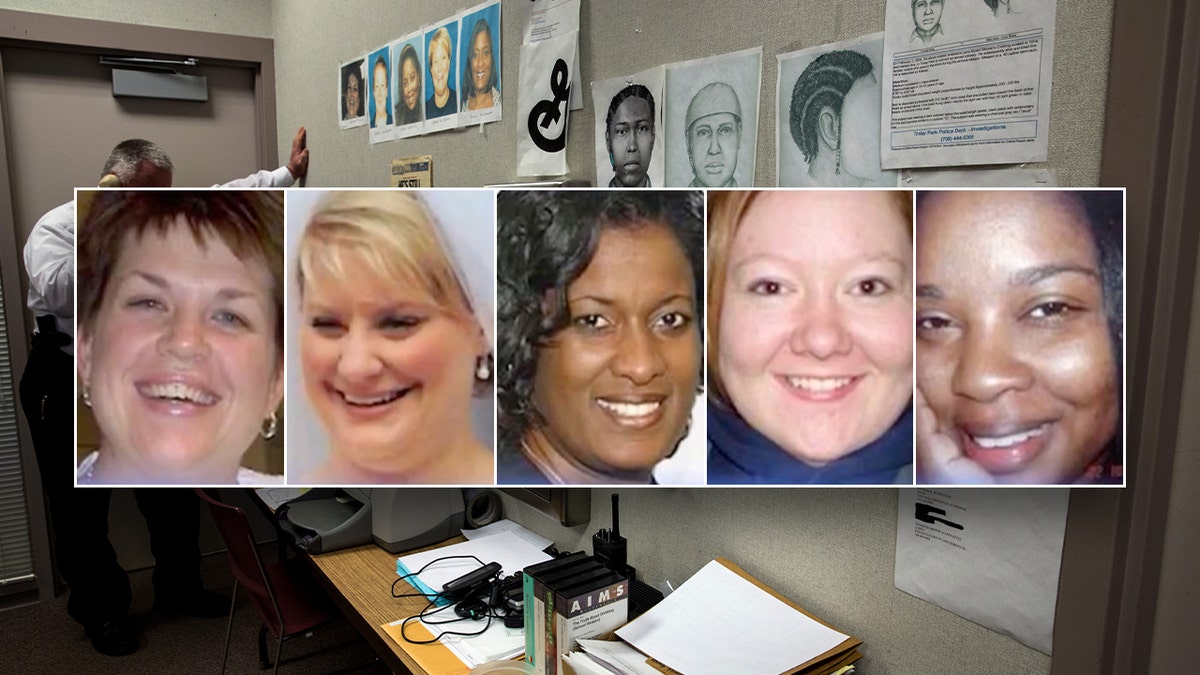 lane bryant victims inset over the detectives' 'war room'