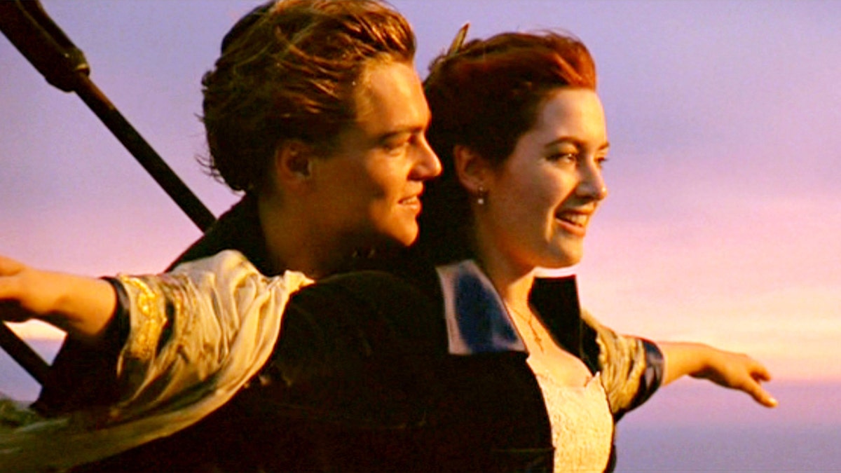 Leonardo DiCaprio and Kate Winslet in a famous scene from "Titanic"