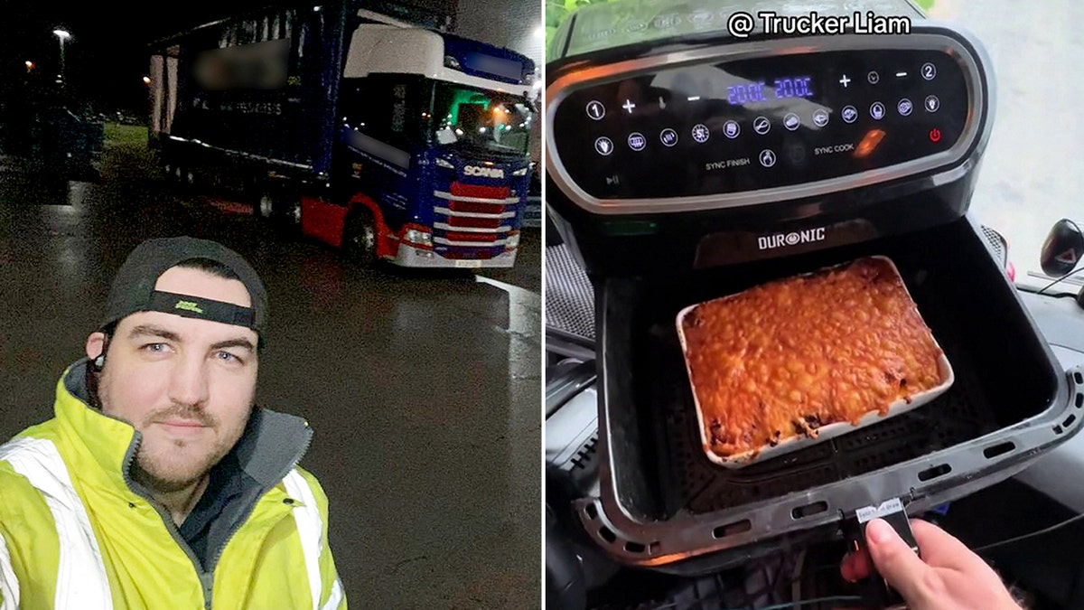 Liam Houghton poses for a selfie with his motortruck  successful  the background. That's wherever  helium  cooks lasagna and different   meals erstwhile   he's connected  the road, posting the videos connected  societal  media.