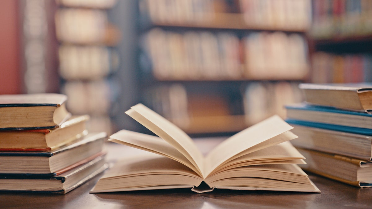 Library books on table