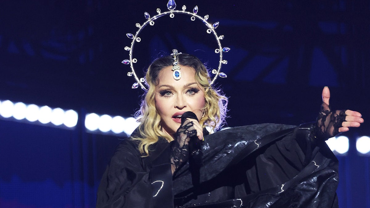 Madonna on stage during her Celebration tour