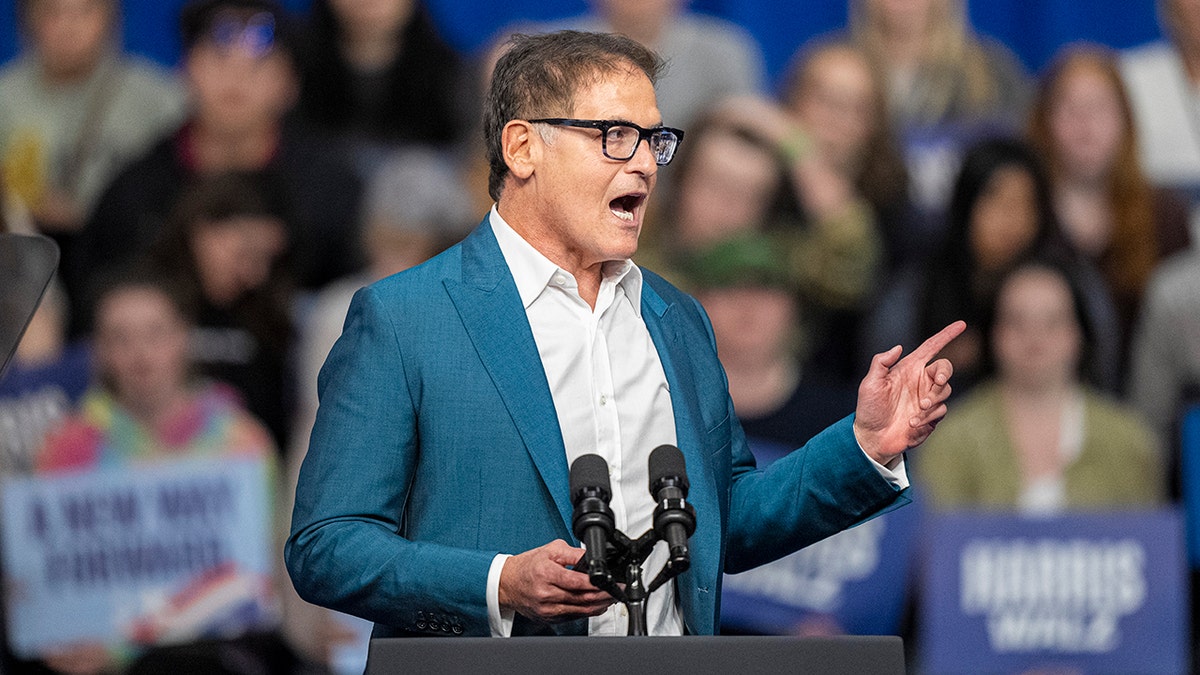 Mark Cuban speaking at Kamala Harris rally 