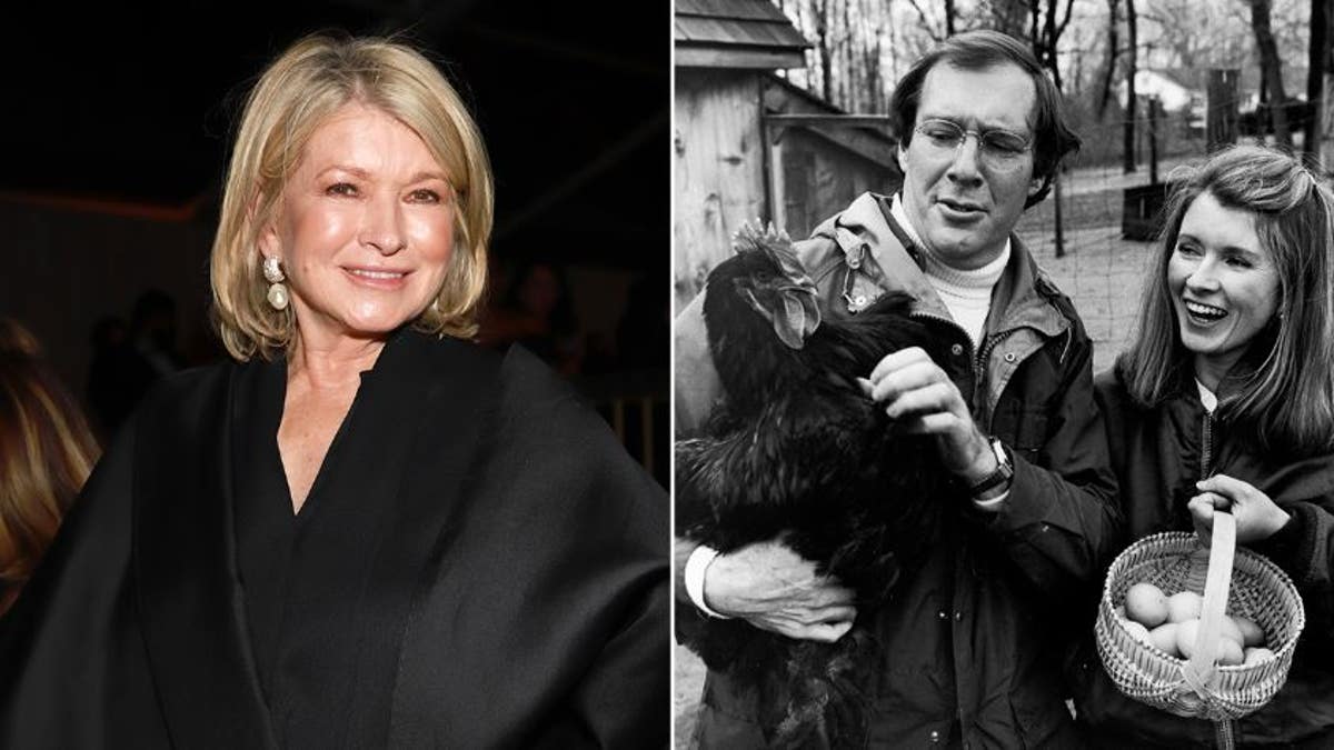 A divided  of Martha Stewart and a representation   of her with her husband