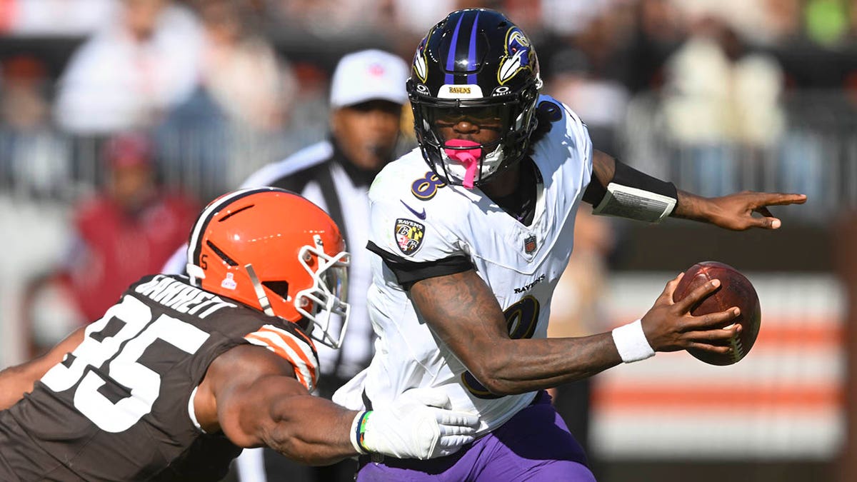 Myles Garrett approaches Lamar Jackson