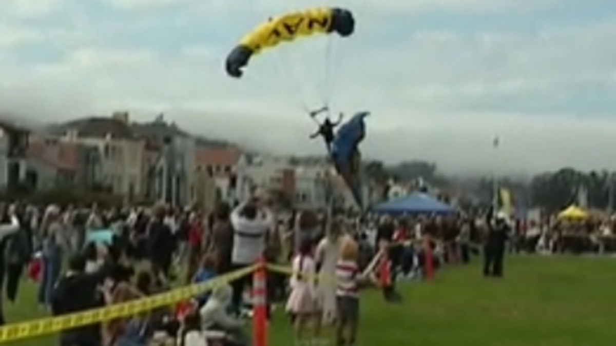 Navy parachutist crash lands