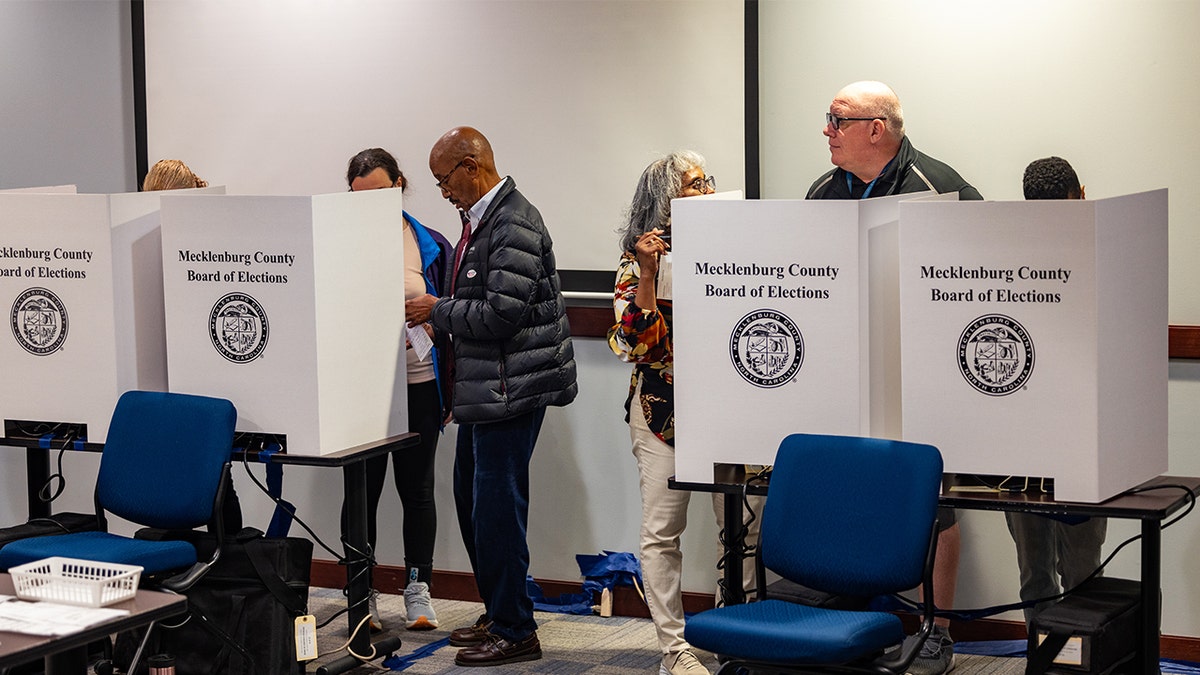 Voters formed their ballots astatine an early voting location up of nan upcoming wide predetermination successful Mecklenburg County, North Carolina, connected Oct. 25, 2024 (Photo by Nathan Posner/Anadolu via Getty Images)