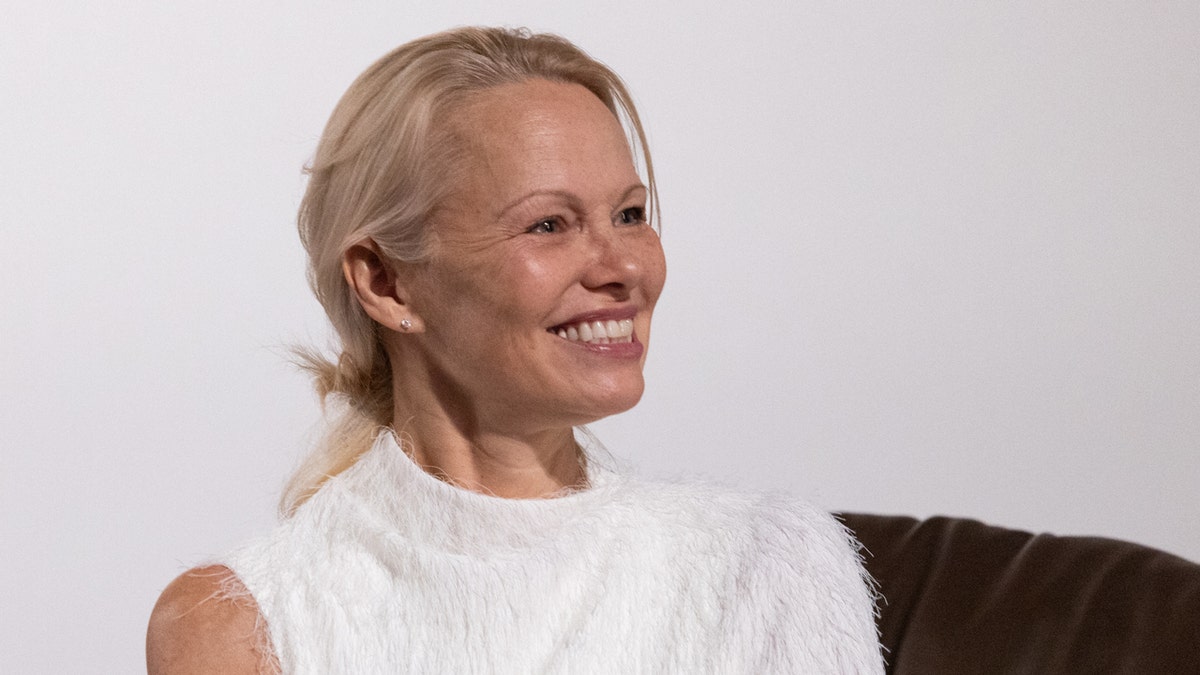 Pamela Anderson attends a panel at the Zurich Film Festival