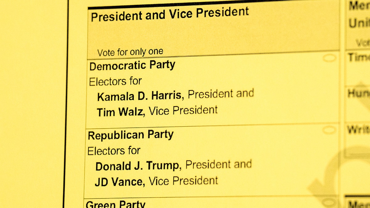 Section of a illustration   ballot listing the Republican and Democratic statesmanlike  and vice statesmanlike  candidates