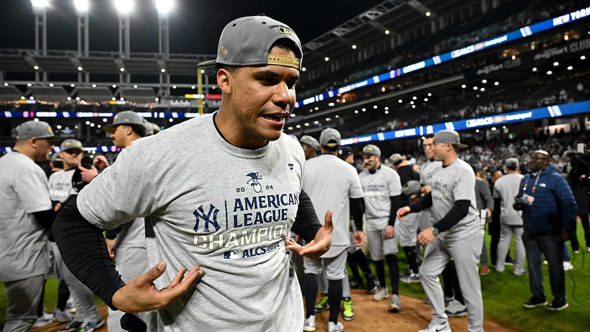 Juan Soto celebrates the ALCS