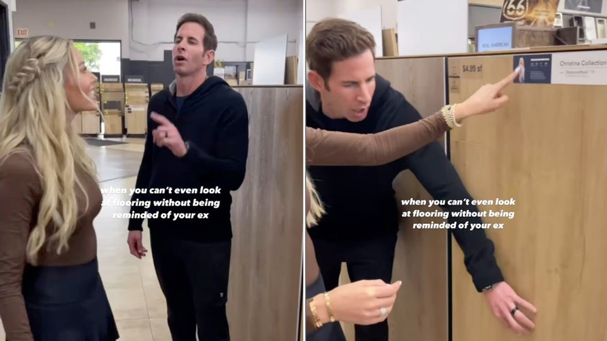 Heather El Moussa and Tarek El Moussa look   astatine  flooring