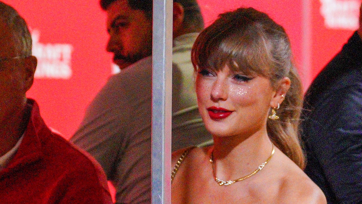 Recording artist Taylor Swift enters the stadium via the tunnel prior to a game against the New Orleans Saints at GEHA Field at Arrowhead Stadium in Kansas City, Missouri, on Oct. 7, 2024.