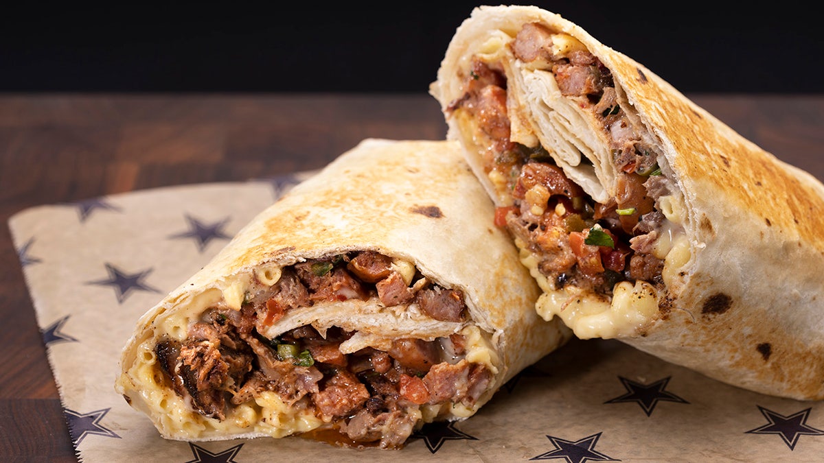 Lineman burrito -- a large burrito cut in two.