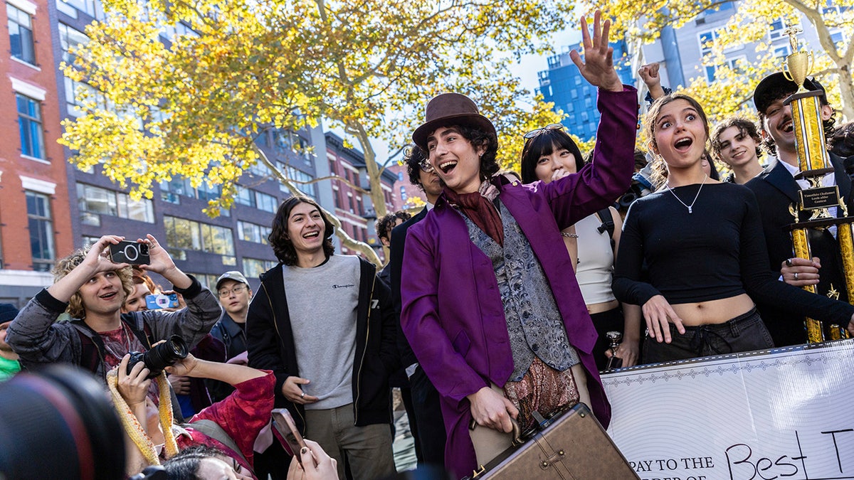 Miles Mitchell, 21, winner of the Timothee Chalamet impersonator competition near Washington Square Park,