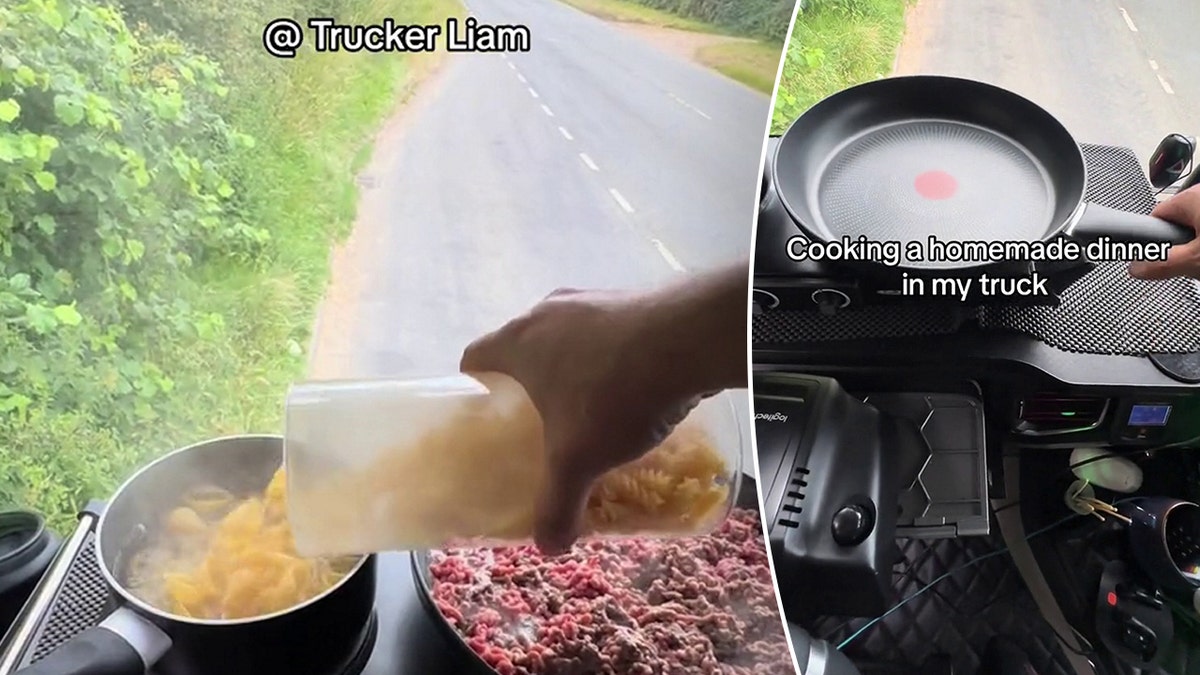 A societal  media video shows Liam Houghton making lasagna from his truck.