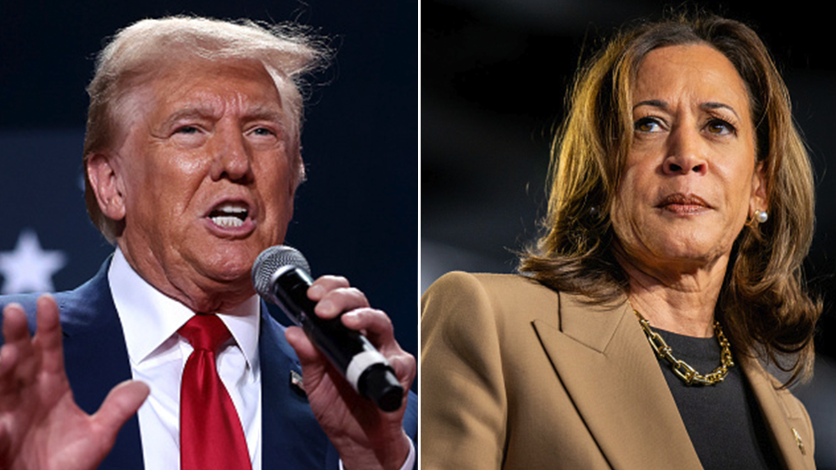 Imagen dividida de Donald Trump y Kamala Harris