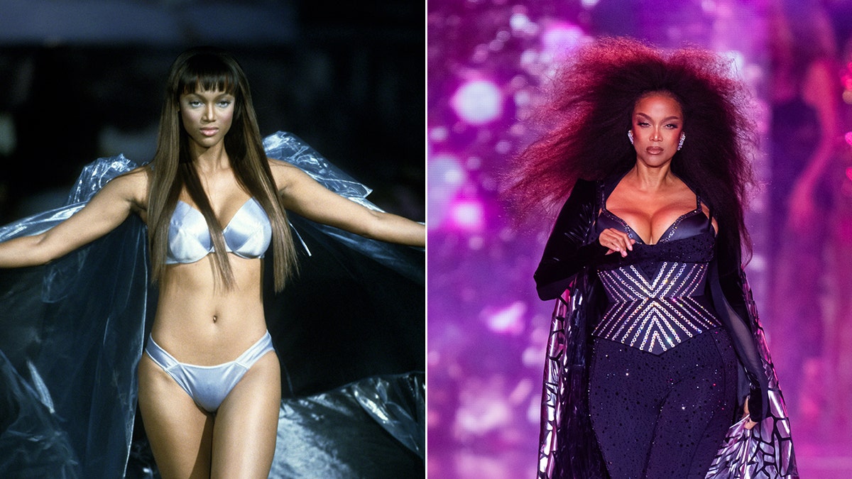 Tyra Banks desfilando na passarela nos anos 90, Banks no desfile de moda Victoria Secret 2024