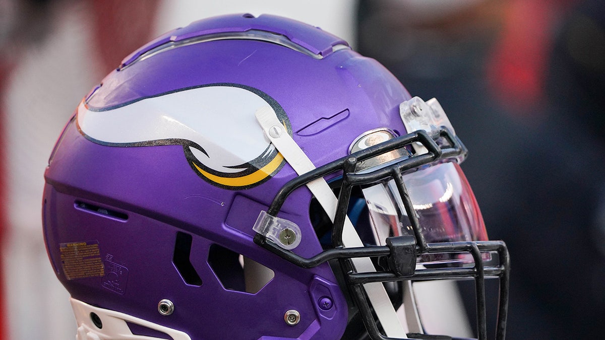 Vikings helmet on sideline bench