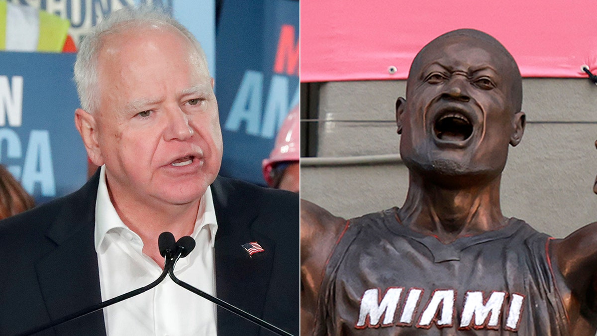 The statue of Tim Walz and Dwayne Wade