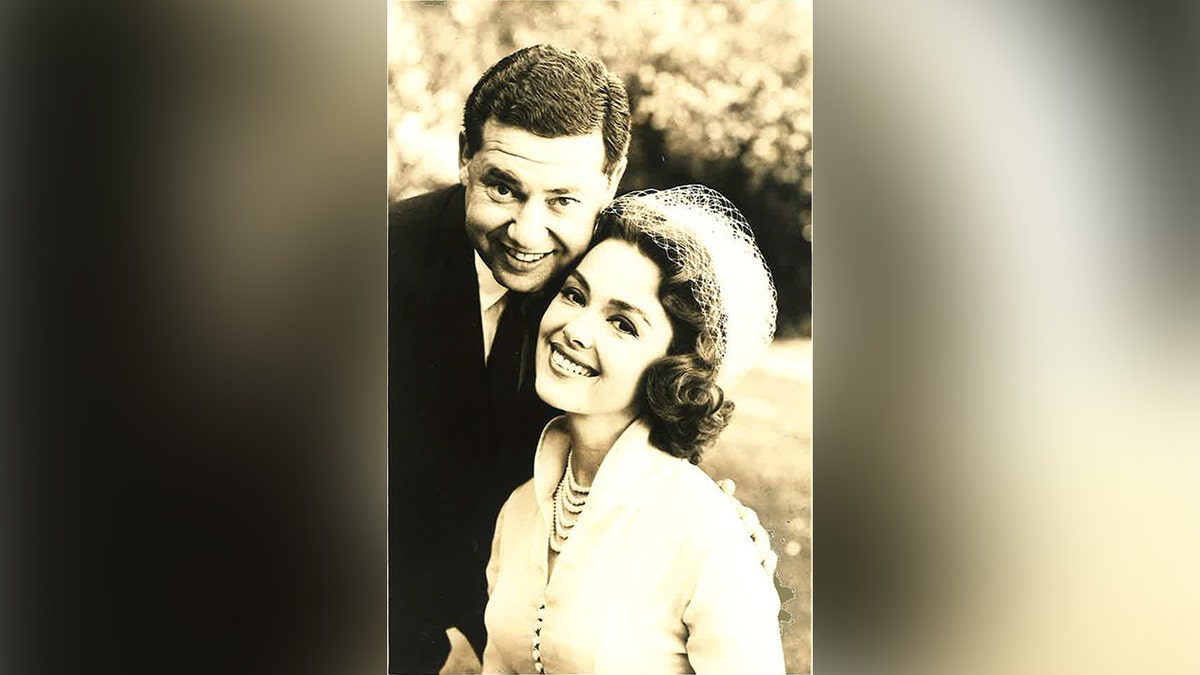 A portrait of Barbara Rush and Warren Cowen on their wedding day.