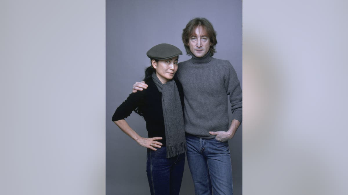 A photograph  of Yoko Ono and John Lennon