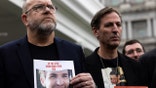 Surrounded by other family members of Americans who were taken hostage by Hamas during the Oct. 7 terrorist attacks in Israel, Jonathan Dekel-Chen, father of Sagui Dekel-Chen, and Ruby Chen, father of Itay Chen, speak to reporters after a meeting with President Biden at the White House on Dec. 13, 2023.