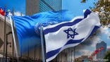 Israeli and UN flags outside the United Nations headquarters in New York.