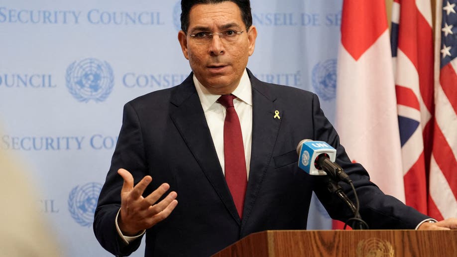 Israeli UN Ambassador Danny Danon speaking at podium