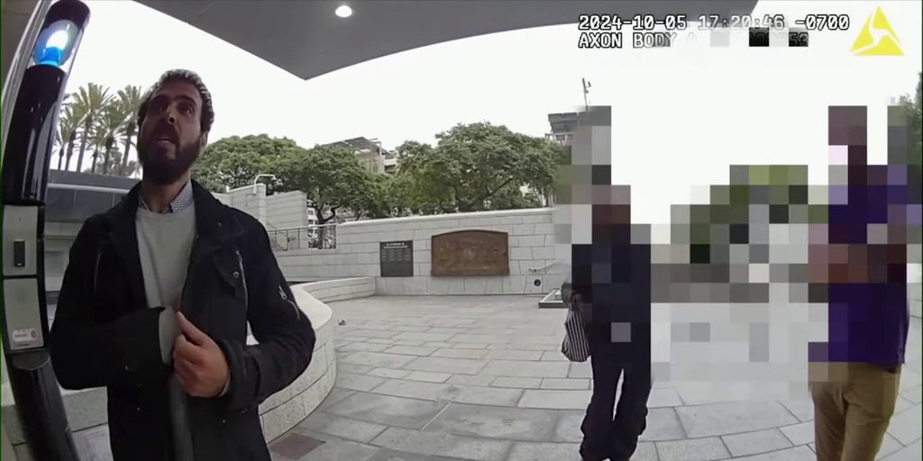 California officer shot, killed knife-wielding man after attack outside police headquarters: bodycam video