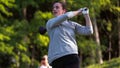 Caitlin Clark hits a golf ball during the John Deere Classic Pro-Am, July 5, 2023, at TPC Deere Run in Silvis, Illinois. - Fox News