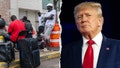 Migrants outside of two shelters in Brooklyn on July 24, 2024 in New York City and President Trump. - Fox News