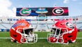 A general view of Georgia and Florida helmets before the start of a game between the Florida Gators and the Georgia Bulldogs at EverBank Stadium on November 02, 2024 in Jacksonville, Florida. - Fox News