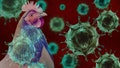 Artistic representation of a chicken juxtaposed with magnified virus particles to symbolize avian influenza. - Fox News