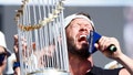 Clayton Kershaw #22 of the Los Angeles Dodgers celebrates with the Commissioners' Trophy during the 2024 World Series Celebration Show at Dodger Stadium on November 01, 2024 in Los Angeles, California. - Fox News