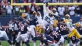 Green Bay Packers Karl Brooks blocks a field goal attempt of Chicago Bears Cairo Santos during the second half of an NFL football game Sunday, Nov. 17, 2024, in Chicago. The Packers won 20-19. - Fox News