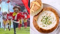 Sourdough Sam (left), the mascot of the San Francisco 49ers, said his favorite food is clam chowder in a sourdough bread bowl (right). - Fox News