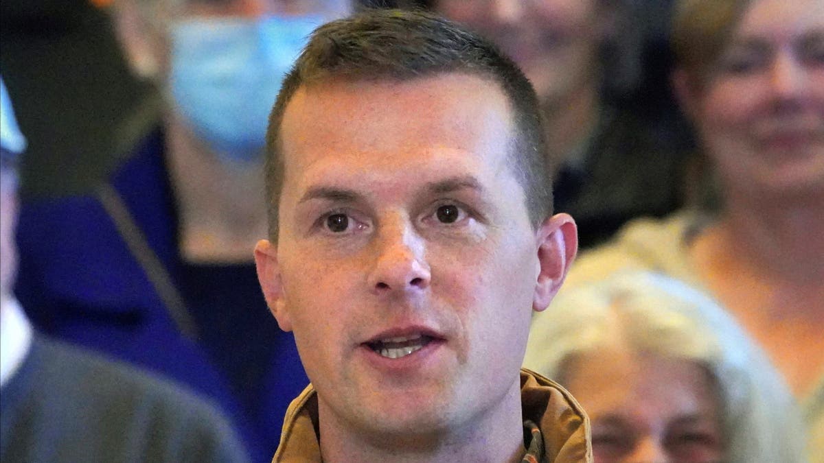 Rep. Jared Golden, D-Maine, speaks at a news conference in Augusta, Me.