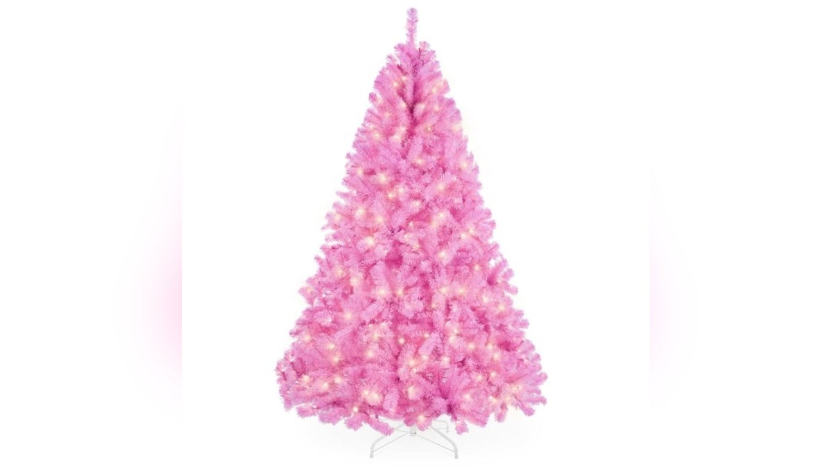 A pink tree offers a playful break from tradition.