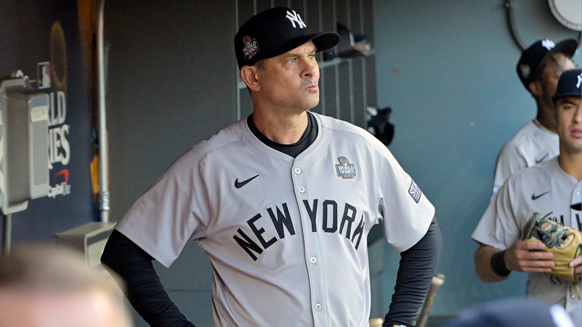 Aaron Boone looks on