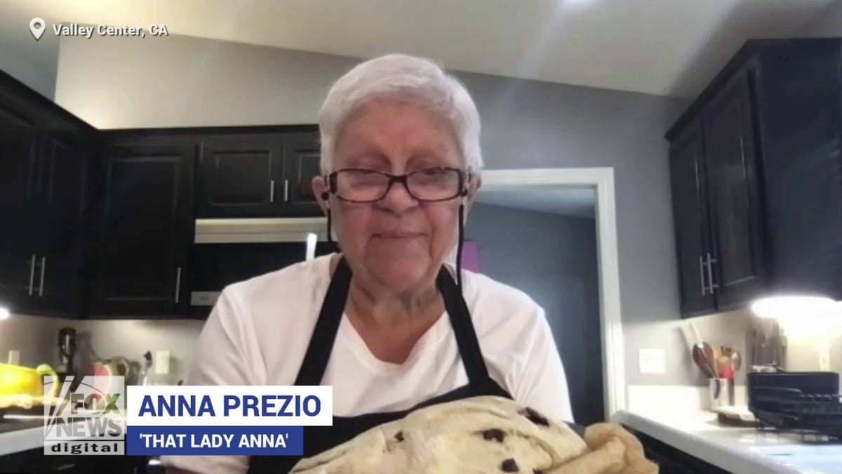 Anna Prezio holds a loaf of bread she was making during her interview with Fox News Digital.