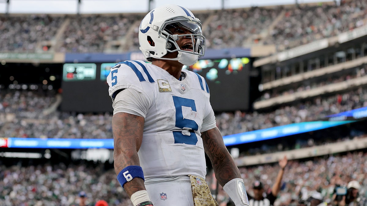 Anthony Richardson reacts after a touchdown